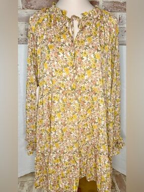 Dress Forum Floral Peasant Dress Long Sleeve size Medium NWT Yellow Pink
